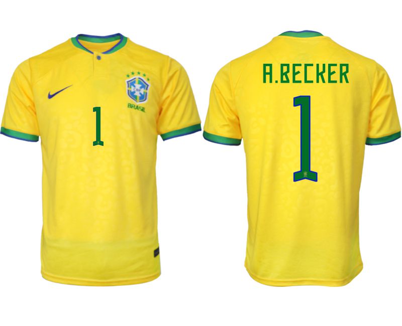 Men 2022 World Cup National Team Brazil home aaa version yellow #1 Soccer Jersey